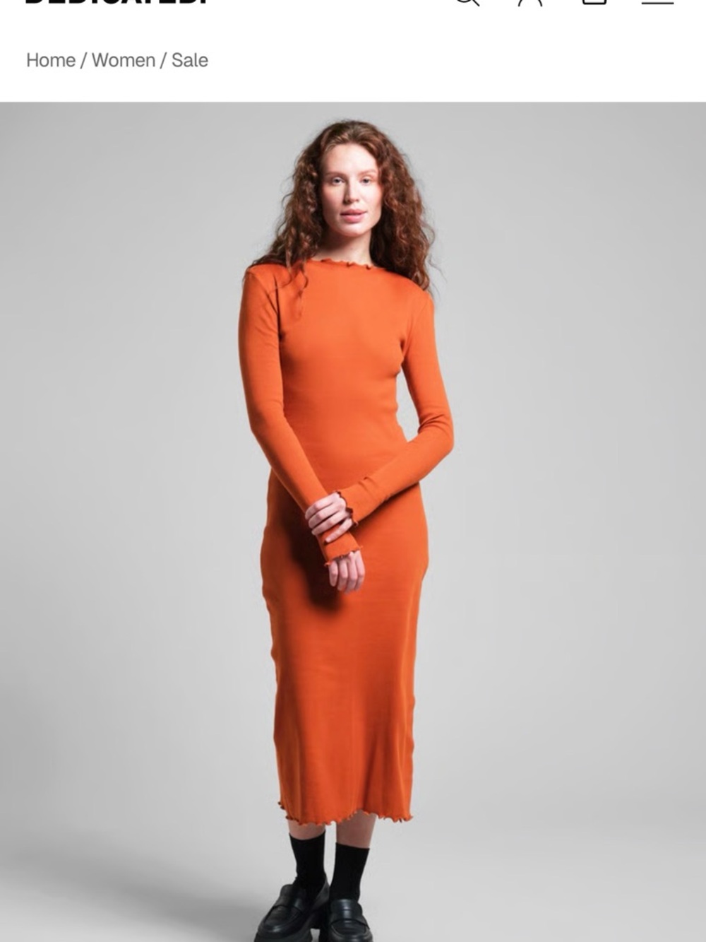 Long Sleeve Ribbed Midi Dress in Burnt Orange - Dedicated